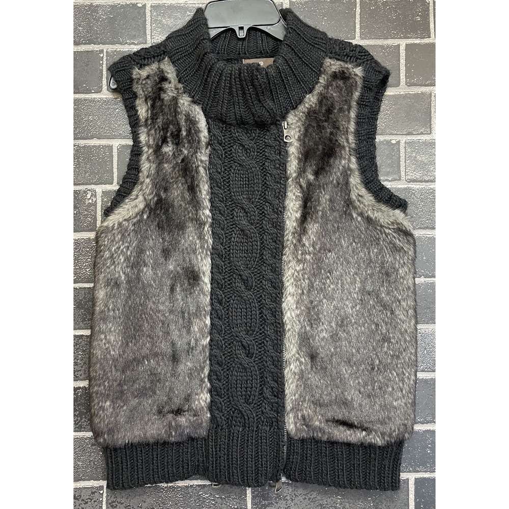 Fenn Wright Manson Faux Fur Sweater Vest Medium Wool/Alpaca Adjustable Zip